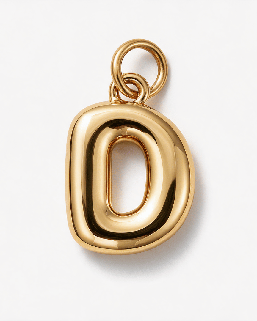 A polished gold letter 'O' pendant charm with a hanging loop, shown on a clean white background.