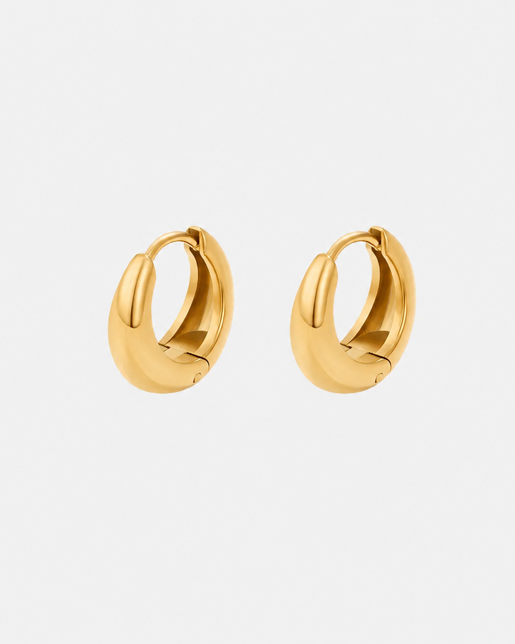 Pair of gold hoop earrings on a white background