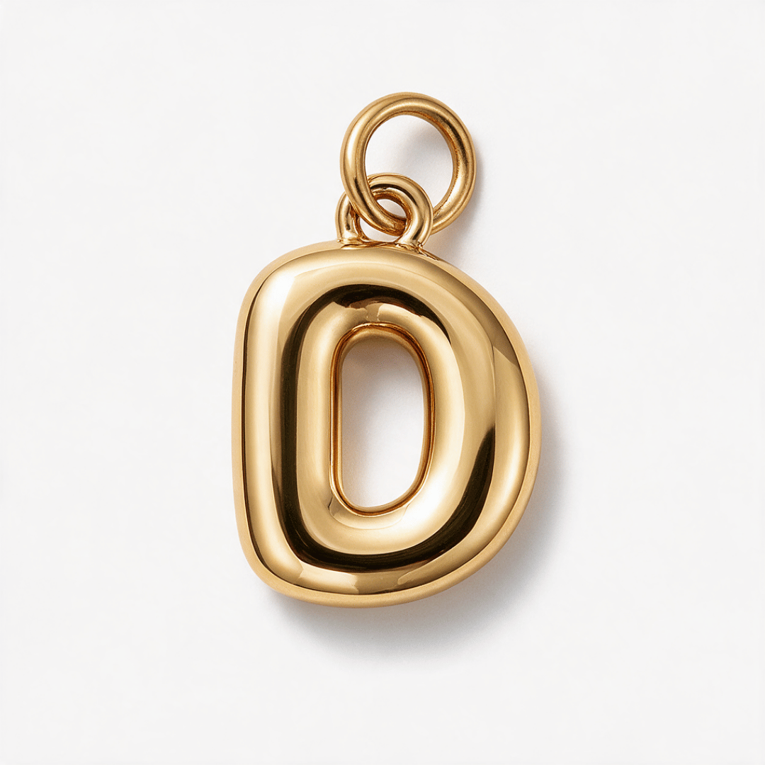 A polished gold letter 'O' pendant charm with a hanging loop, shown on a clean white background.